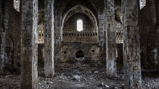 The gutted and abandoned interior of an Armenian monastery, north of Diyarbakir, Turkey.