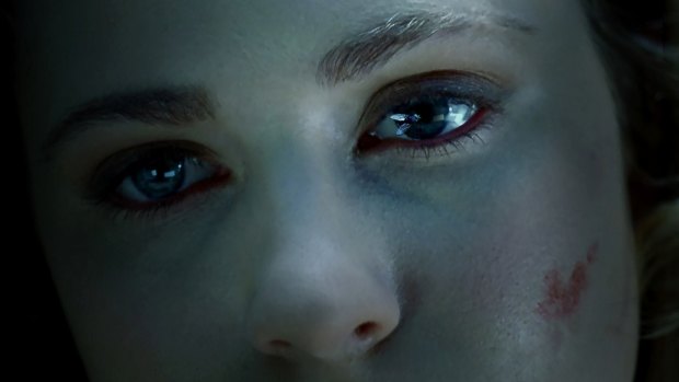 Gross: Evan Rachel Wood with a thawed fly crawling on her eye in Westworld.