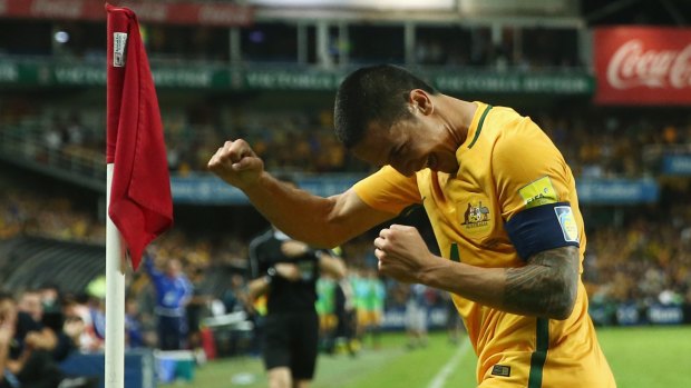 Star of the show: Tim Cahill is on track to make 100 appearances for Australia.