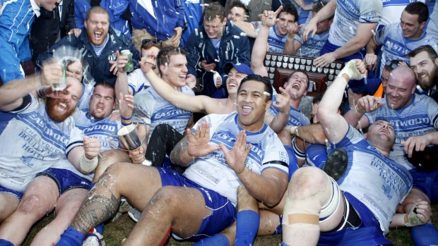 Clubland: Eastwood celebrate beating Manly in the Shute Shield final at Concord Oval last year. 