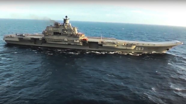 Russia's Admiral Kuznetsov aircraft carrier on a mission in the Mediterranean.