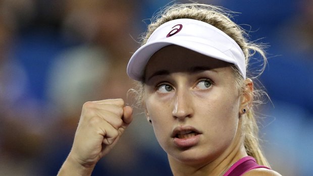 Daria Gavrilova of Australia reacts after winning a point against Petra Kvitova of the Czech Republic in the second round of the Australian Open.