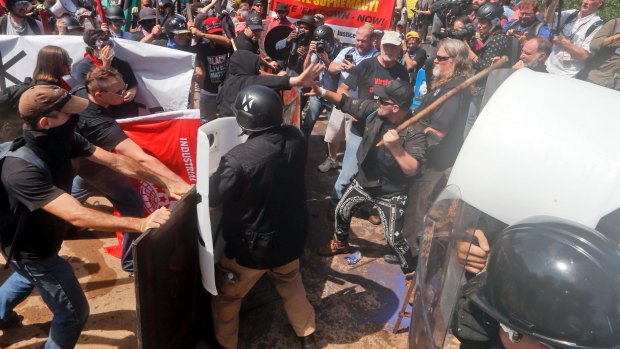 White nationalist demonstrators clash with counter demonstrators in Charlottesville.