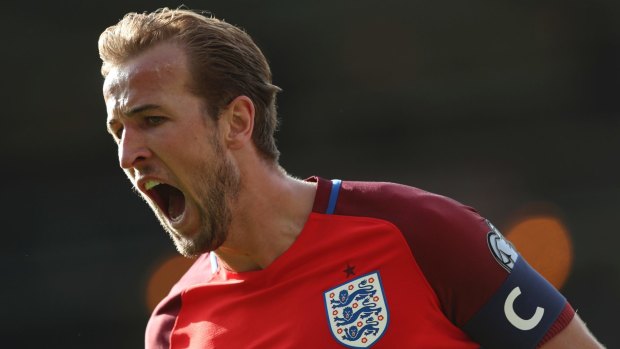 England's Harry Kane after drilling home his side's second goal.