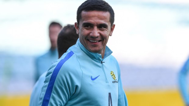 Socceroo Tim Cahill during squad training at ANZ Stadium before Wednesday nights second-leg of the 2018 FIFA World Cup.