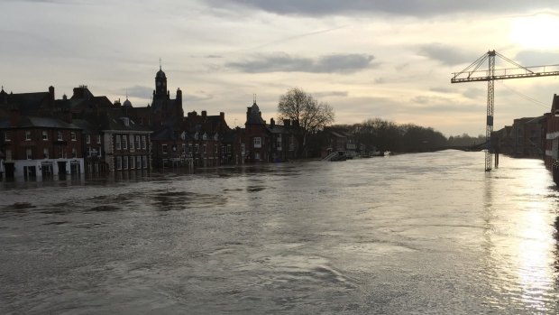 The swollen River Ouse from Bridge Street in York on Monday.