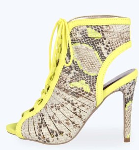  Boohoo Kayla Lace Up Snake Cut Out ankle boots, $70

