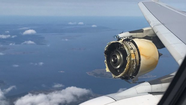 The engine of the Air France plane before the plane landed in Canada.
