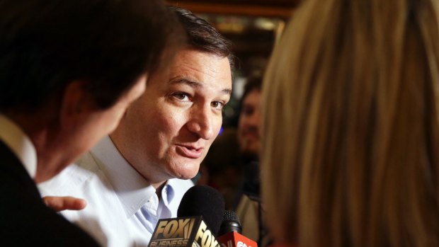 Republican presidential candidate Senator Ted Cruz in Columbus, Indiana, a state John Kasich won't campaign in.