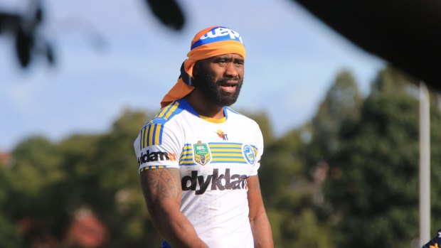 The eye of the storm: Semi Radradra trains with Parramatta on Friday following his return from Fiji.