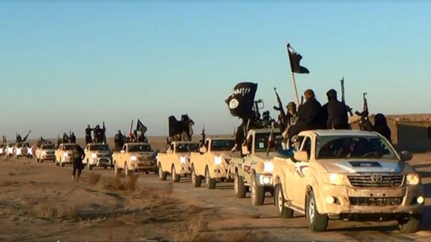 A photo from an Islamist website shows an Islamic State convoy purportedly in Anbar province, western Iraq.