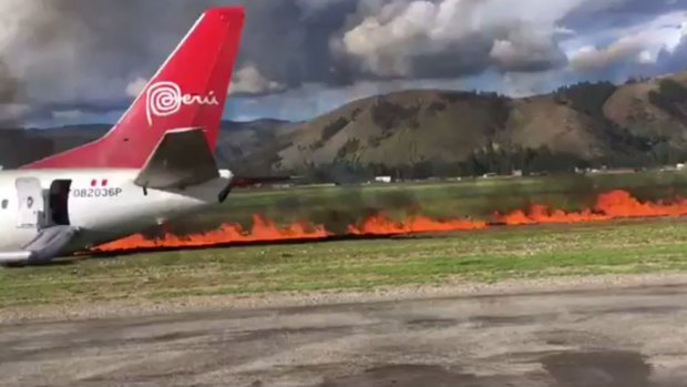 The Peruvian Airlines Boeing 737 jet with 141 passengers on board veered off the runway.