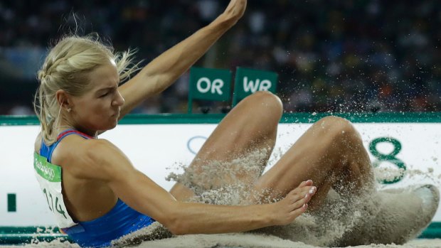 Russia's Darya Klishina competes in the women's long jump final.
