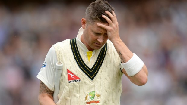 Disastrous day: Australian captain Michael Clarke leaves the field after being dismissed for 10.