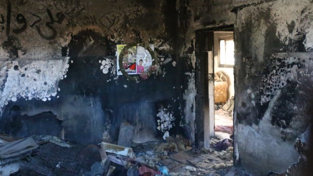 The destruction inside the home that was firebombed by Israeli extremists, killing 18-month-old Ali Dawabshe and his parents. 