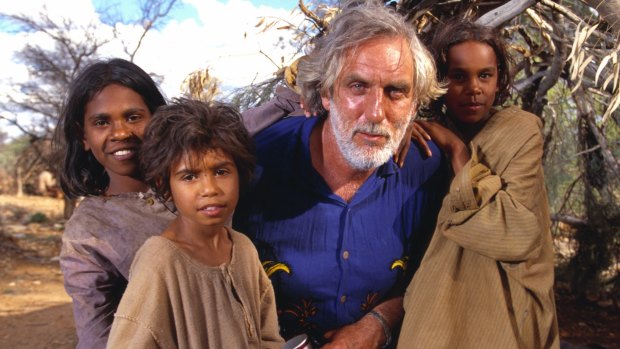 Director Phillip Noyce with, from left, Everlyn Sampi, Tianna Sansbury and Laura Monaghan on the set of the 2002 film <i>Rabbit Proof Fence</i>.