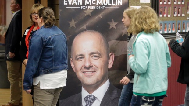 Supporters for independent presidential candidate Evan McMullin arrive for a rally in Draper, Utah. 