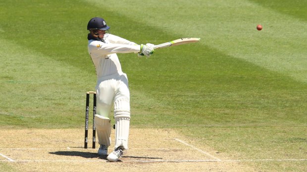 Handscomb plays a pull shot on his way to his double century.