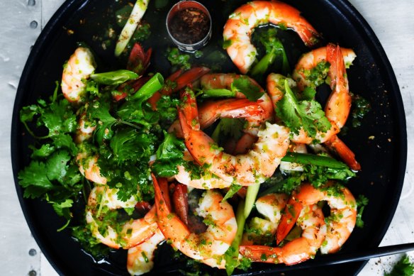 Tongue-tingling prawns.