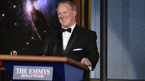 Sean Spicer speaks at the 69th Primetime Emmy Awards.