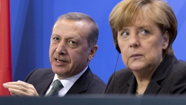 Turkish Prime Minister Recep Tayyip Erdogan and German Chancellor Angela Merkel.