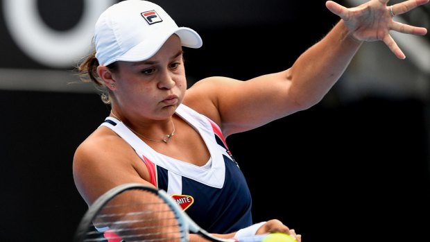 Step up in class: Ash Barty trades blows with Angelique Kerber in a display she rated as one her best despite the defeat.