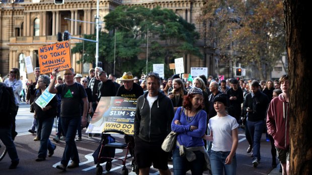 Protesters took to the streets on Sunday to oppose a series of laws implemented by the Baird government.