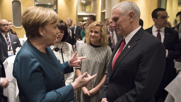 German chancellor Angela Merkel and US Vice President Mike Pence attend the 2017 Munich Security Conference on February 18.