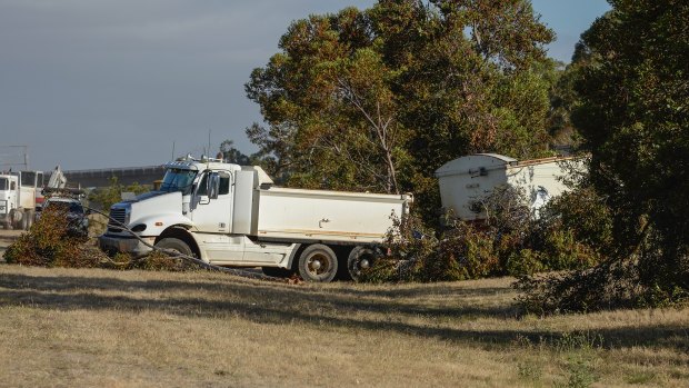 The truck that drove over a car, killing the driver, on the Calder Freeway.