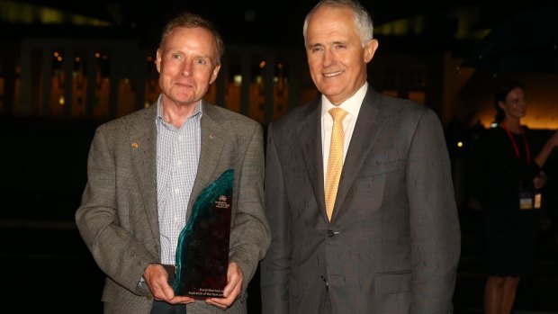 David Morrison, 2016 Australian of the Year, with Prime Minister Malcolm Turnbull at Parliament House.