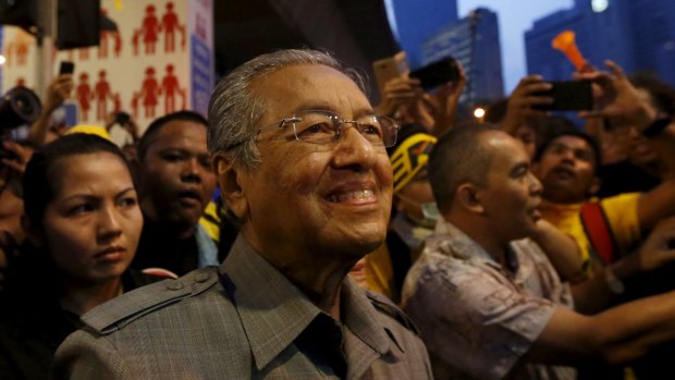 Former Malaysian Prime Minister Mahathir Mohamad attends a rally organised by pro-democracy group "Bersih" in Malaysia's capital city of Kuala Lumpur.