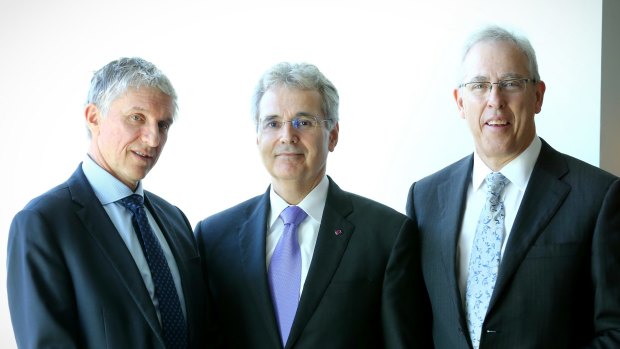Grant McArthur, of the Victorian Comprehensive Cancer Centre, cancer researcher Ronald DePinho and Peter Leedman, of the Harry Perkins Institute of Medical Research.