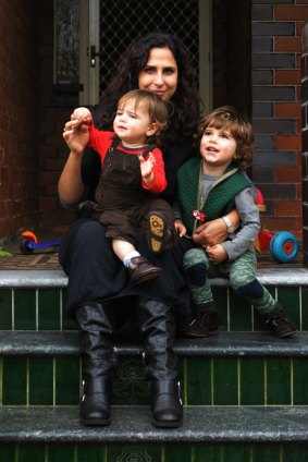 At home for now: Natalie Harman with her sons Arlo and Harrison.