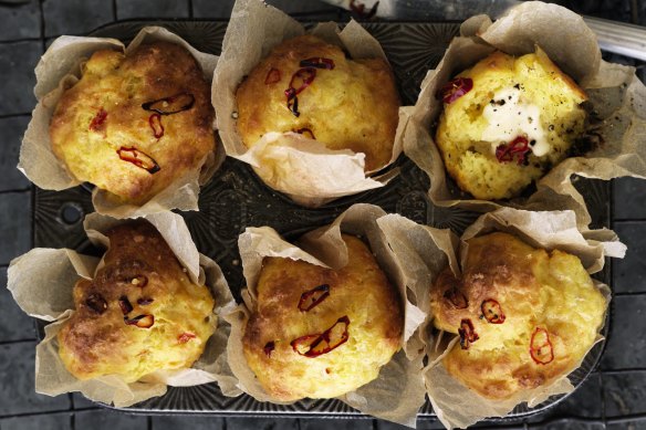 Turmeric gives these savoury muffins a golden glow.