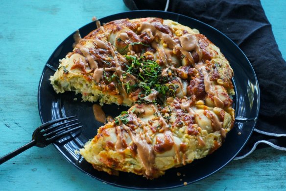 Share-friendly dumpling okonomiyaki.