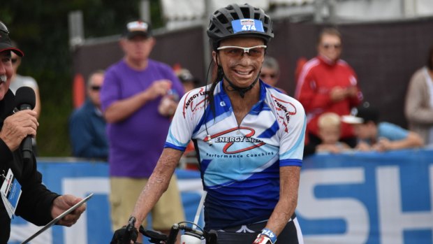 Turia Pitt preparing for the bike leg of the Port Macquarie Ironman in May.