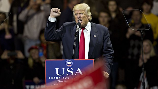 Still campaigning: US President-elect Donald Trump in Cincinnati, Ohio, on Thursday.