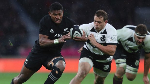 Too strong: Waisake Naholo in action against the Barbarians.