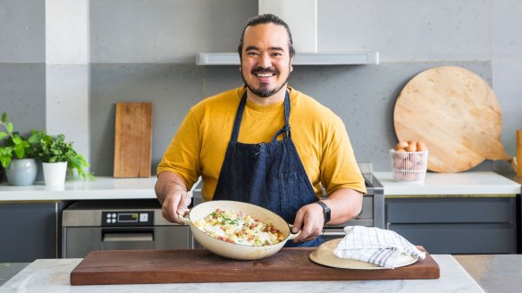 Adam Liaw shows off his egg creations.