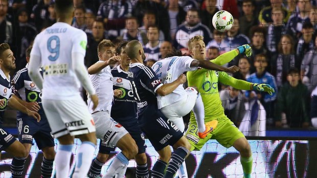 Lawrence Thomas in action in the semi-final between Melbourne Victory and Melbourne City at Etihad last week.