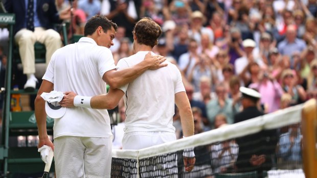 Raonic congratulates Murray.