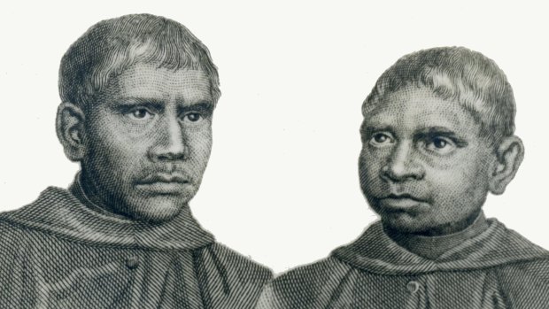 A scan of a drawing of John Dirimera, left, and Francis Conaci from the Archives of the Benedictine Community of New Norcia.  The boys were taken to Rome 168 years ago.