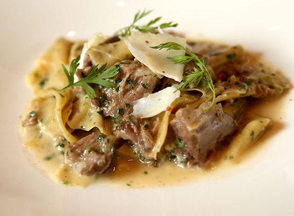 Rough-cut breadcrumb pasta with goat ragu.