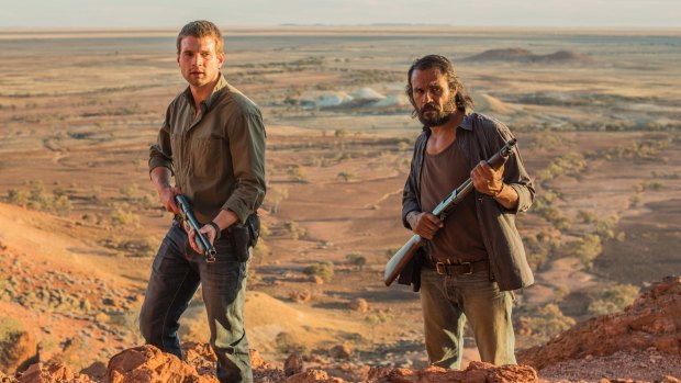 Outback western ... Alex Russell and Aaron Pedersen in <i>Goldstone</i>.