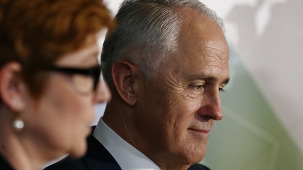 Prime Minister Malcolm Turnbull launches the 2016 defence white paper in Canberra with Defence Minister Senator Marise Payne.