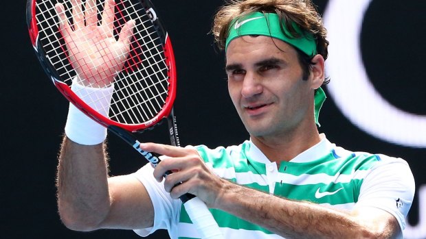 Federer celebrates beating Tomas Berdych of the Czech Republic at the Australian Open on Tuesday.