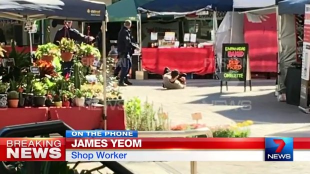 Police at the Hornsby Organic Food Market at Westfield Hornsby where people were injured after officers opened fire on a man with a knife..