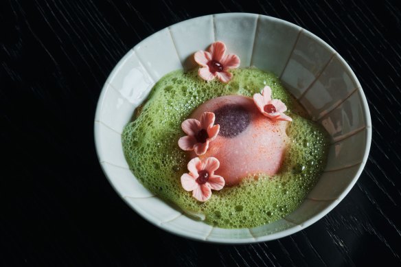 Strawberry ice-cream with charred mochi and matcha is among many Japanese nods on the menu and drinks list.