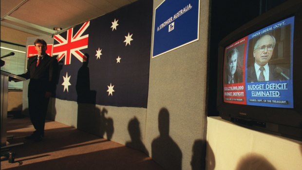 1998: Then Liberal Party National Campaign Director Lynton Crosby launching the party's campaign at the Liberal party's HQ in Melbourne.