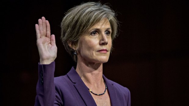 Sally Yates, former acting US attorney general, swears in to a Senate Judiciary Subcommittee on Crime and Terrorism hearing in Washington, DC.